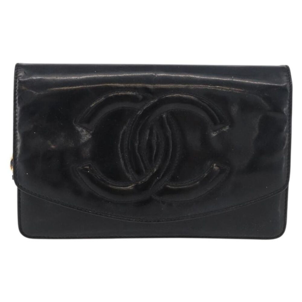 Chanel Vintage Cc Wallet On Chain Patent Black Patent_Leather Shoulder Bag Bag
